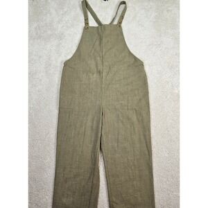 SOLAI The Label Olive‎ Green Cotton Linen Blend Overalls/Jumpsuit Dungarees Sz M